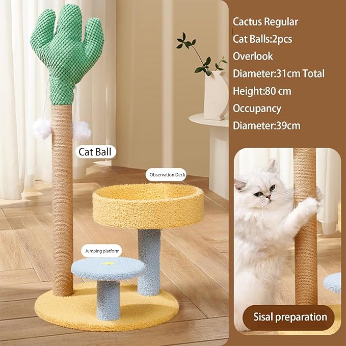 Cat Tree for Indoor Cats,Cactus Cat Climber Stand - Interactive Cat Tree Playhouse, Removable Cat Climber Stand with Space, Scratching Posts, Balls for Small Large Cats
