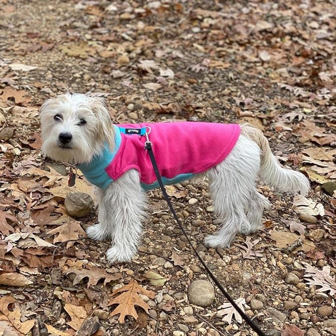 Gooby Half Stretch Fleece Vest Sweater - Peach, Large - Warm Pullover Jacket with D-Ring Leash - Winter Small Dog Coat - Cold Weather Clothes for Small Dogs Boy or Girl