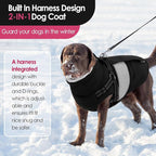AOFITEE Dog Coats for Large Dogs, Dog Winter Coat, Dogs Coat with Harness Built in, Reflective Waterproof Pet Jacket with Furry Collar, Warm Fleece Pet Sweater for Doberman, Great Dane, Black XXXL