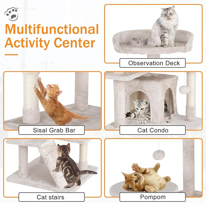 Cat Tree 70 Inches Cat Tower for Indoor Cats Multi-Level Cat Condo with Litter Box Enclosure,Scratching Posts for Indoor Cats (Beige)