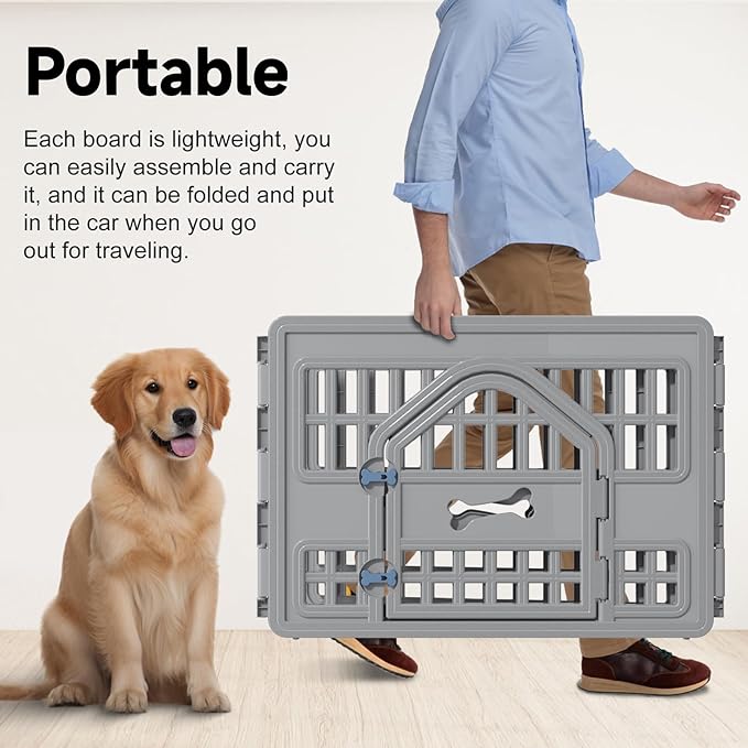 DRATO Dog Pet Playpen Gate for Dogs Cats Safe Secure Indoor Outdoor Pet Fence with Gate Easy to Clean Keep Pets Secure (Gray, 67.24 * 67.24 * 23.7, 6)