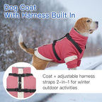 XXX-Large Dog Coat with Reflective Harness 2 in 1 for Dog Walking | Winter Turtleneck Windproof Coat for Large Dogs,Snowsuit with Sleeves Protect Joints,Cold-Weather Clothing(Pink)