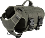 ICEFANG GN3 Tactical Dog Harness with 6X Buckle,Dog Molle Vest with Handle,3/4 Body Coverage,Hook and Loop Panel for ID Patch,No Pulling Front Clip (M (25"-31" Girth), Ranger Green)