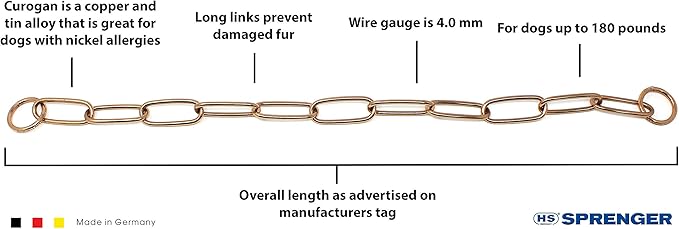 Herm Sprenger Curogan Long Link Fur Saver Dog Training Collar Hypoallergenic Nickel Free No-Pull Slip Chain for Small Medium Large Dogs for Easy Control Made in Germany 4mm 25in 63cm