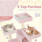 Tangkula 65 Inch Tall Pink Cat Tree, Multi-Level Cat Tower with Sisal Scratching Posts & Board, 2 Condos, 3 Plush Top Perches, Adjustable Basket, 3 Hanging Balls for Indoor Cats (Pink)