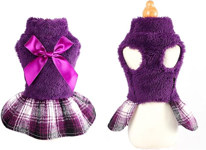 Dog Sweater Dog Winter Clothes for Small Dogs Boy Girl Fall Puppy Dress Warm Fleece Chihuahua Yorkie Teacup Doggy Sweaters Dresses Doggie Sweater for Small Dogs Girl Cat Sweaters, XS, Plaid Purple