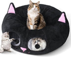Baseola Cat Tunnel Bed for Indoor Cats, Peekaboo Cat Cave with Washable Soft Play Mat, Furry Cat Tube, for Kitten/Puppy/Rabbit, Kitten Series Black Pink