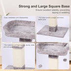 34" Tall Cat Scratching Post with Bed, Sisal Scratch Posts Trees with Plush Perch and Hanging Ball for Indoor Cats, Removable Cover, Large Scratch Post and Base, Rugged and Durable, Light Grey