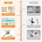 COZIWOW Floor to Ceiling Cat Tree for Large Cats, Cat Tower with Non-Slip Platforms 7 Tier Tall Climbing Pole with Adjustable Height (98-114 Inches) Modern Climbing Tower, Wood, Indoor