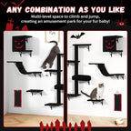 5 Pcs Wall-Mounted Climber Set, Wood Indoor with Shelves and Perches, Ladder, Condo House, Scratching Board and Tree, Wall Shelves Furniture for Cats (Black&Red)