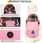 Dog Hoodie for Small Medium Large Dogs, Fleece Plaid Pet Hooded Clothes Sweater with Hat & Pocket for Cold Weather Winter,Warm Soft Pullover Sweatshirt Coat Outfit for Puppy Girls Boys Pink SM