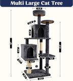 58 Inch Cat Tree Cat Tower for Indoor Cats Tall Cat Condos Scratching Post with Hanging Toy Furniture for Kitten Pets Play, Grey Black