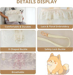 Dog Carrier for Small Dogs Rabbit cat with Lace Design, Cotton Bag, Dog Carrier Soft Sided, Collapsible Travel Puppy Carrier (Beige, 9.4" L x 5.9" W x 9.4" H)