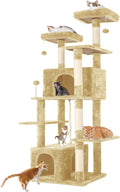 69'' Indoor Cat Tree Tower with Multiple Levels, Sisal Scratching Post, Spacious Condo, Climbing Rope, Kitten Toy (Beige)