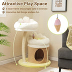 PETSITE 33 Inch Cute Cat Tree, Modern Cat Tower with Sisal Scratching Post, Cat Condo, Interactive Teasing Toy, 2 Removable and Washable Top Perches, Small Cat Tree for Indoor Cats