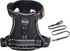 Petmolico Medium Dog Harness and Leash Set, No Choke 4 Leash Attachments Easy Control Handle Soft Padded Reflective Vest for Medium Dogs, Black