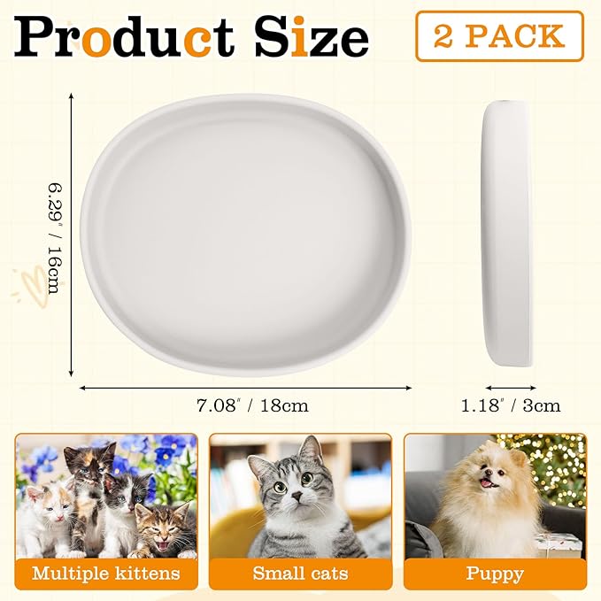 BNOSDM Silicone Dog Food Plate Shallow Dogs Bowl Flat Cat Dish 2 Pack Small Puppy Plates for Small Dog and Cats Whisker Fatigue Pet Feeding Bowls for Dry and Wet Food (Grey)