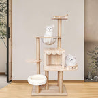 Cat Tree - 52 -Inch Modern MDF Luxury Wooden Cat Tower for Indoor Cats, Multi-Level Houses for Large Cats with Scratching Posts, Wood