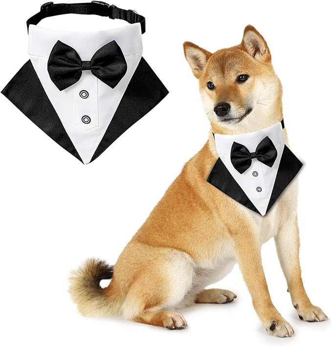 Formal Dog Tuxedo for Small Medium Large Dogs,Wedding Dog Collar with Bow Tie, Adjustable Pet Collar Birthday Bandana with D Ring,Formal Dogs Outfit,Valentines Christmas Halloween Cosplay (Small)