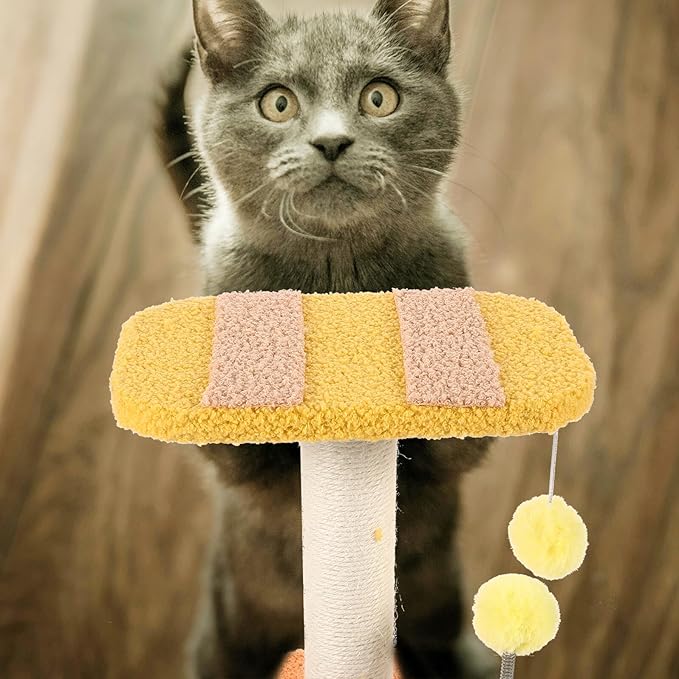 Adorable Indoor Cat Scratching Post with Honeybee Design Vertical Floor Scratcher Made of Sturdy Sisal Small Space-Saving Cat Tree and Play Tower for Kittens