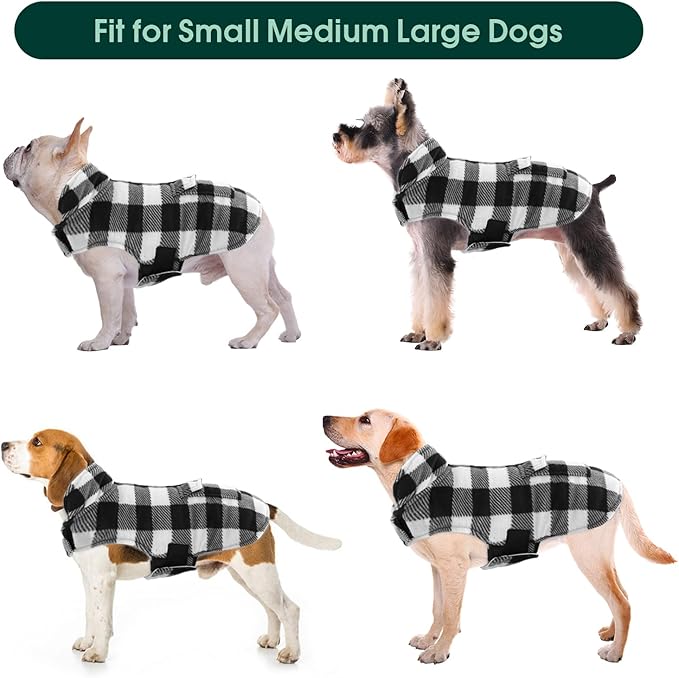 Kuoser Dog Winter Coat, Windproof Dog Fleece Jacket British Style Plaid Cold Weather Doggie Vest Coats, Reversible Cozy Warm Puppy Clothes Pet Apparel for Small Dogs XS