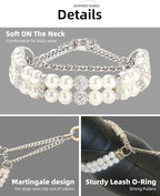 KUDES Luxury Martingale Collar for Small Dogs and Cats- No Pull Training Choke Chain Collar with Pearls & Crystals - Bling Dog Necklace Accessory for Pet Yorkie, Chihuahua, Pomeranian
