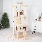 Extra Large Platform Cat Tree 69in Sturdy Cat Scratching Tree for Indoor Cats Large Adult Big Cat Perch Tower with 3 Padded Perches 5 Scratching Posts Cat Condo Hammock Beige