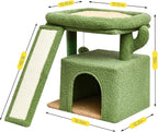 Small Cactus Cat Tree for Indoor Cats, Green Cat Tower with Scratching Post & Board, Unique Cactus Cat House with Perch for Kittens, Stable Condo and Stand (Green)