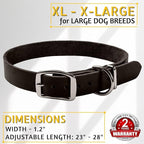 ADITYNA Black XL Leather Dog Collar for Extra-Large Dogs - Classic, Soft, Strong, Heavy Duty, Handmade Top-Grain Leather - for Walking, Training, and Hiking