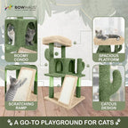Cactus Cat Tower, 37-Inch Multi-Level Cat Activity Tree with Scratching Posts, Ramp & 2-Door Cat Cave Condo