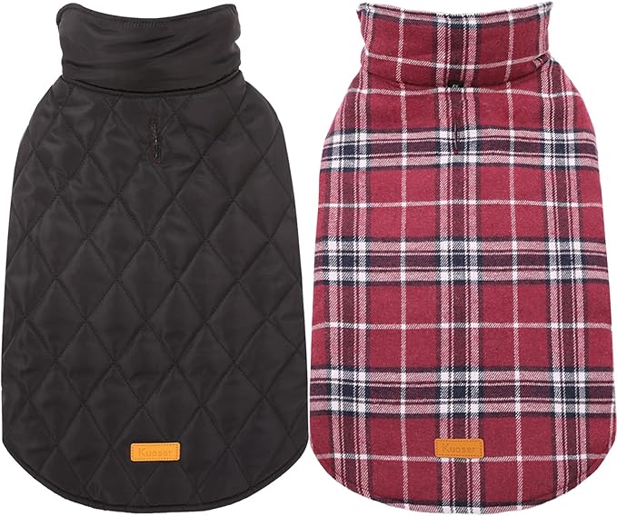 Kuoser Waterproof Dog Coat, Reversible Dog Jacket for Large Dogs, Adjustable Durable Doggie Winter Coat for Groowing Puppies Warm Puppy Cold Weather Apparel, Red L