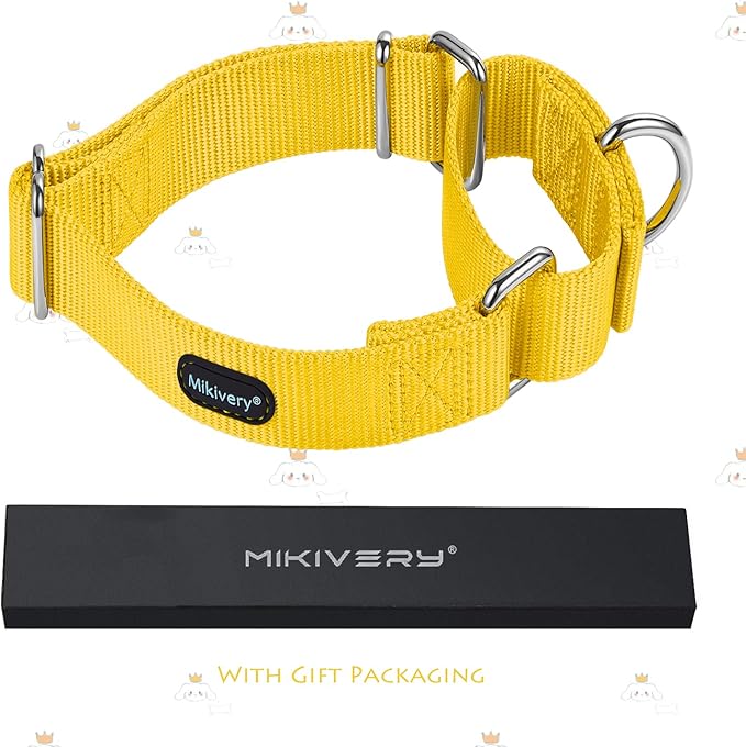 Mikivery Martingale Dog Collar Nylon Adjustable and Safety Training Colourful Comfortable Metal Buckle Pet Collars for Small Medium and Large Dogs(Yellowe,L)