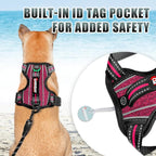 BARKBAY No Pull Dog Harness Large Reflective Dog Harness with Front Clip and Easy Control Handle for Walking Training Running with ID tag Pocket(Pink/Black,M)