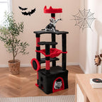 Tangkula Gothic Cat Tree, Halloween Cat Tower with Sisal Scratching Posts & Board, Spooky Bat-Shaped Platforms, Spider Toy, Devil Ear-Shaped Perch, Goth Cat Tree w/Large Hammock & Condo, Black & Red