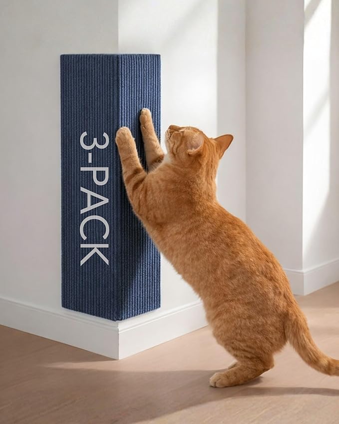 Trimmable Self-Adhesive Cat Scratch Mat, DIY Climb Scratcher for Cat Tower, Couch, and Furniture Protector, Replacement Pads (Blue, 23.6''x11.8'', 3-Pack)
