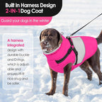AOFITEE Dog Winter Coat, Dog Coat with Harness Built in, Dogs Jacket for Large Dogs, Reflective Waterproof Pet Puffer Jacket Snowsuit, Warm Fleece Windproof Pet Sweater for Cold Weather, XL