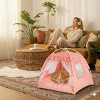 Pawstrip Dog Tent Indoor Cat House Pink Puppy Bed Portable Pet Teepe Princess Dog Camping Tent Outdoor Kitten Houses Cute Bunny Nest Girl Kitty Cave, Large (19.7" x 19.7" x 17.7")