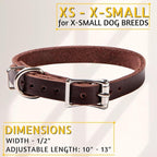 ADITYNA Extra-Small Leather Dog Collar for XS Dogs - Classic, Soft, Strong, Heavy Duty, Handmade Top-Grain Leather - for Walking, Training, and Hiking