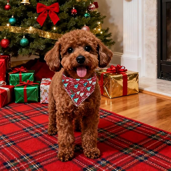 lionet paws Christmas Dog Bandana,Christmas Tree Fabric Dogs Kerchief for Small Medium Dogs,Dog Cotton Red Triangle Bibs Scarf for Girl Boy