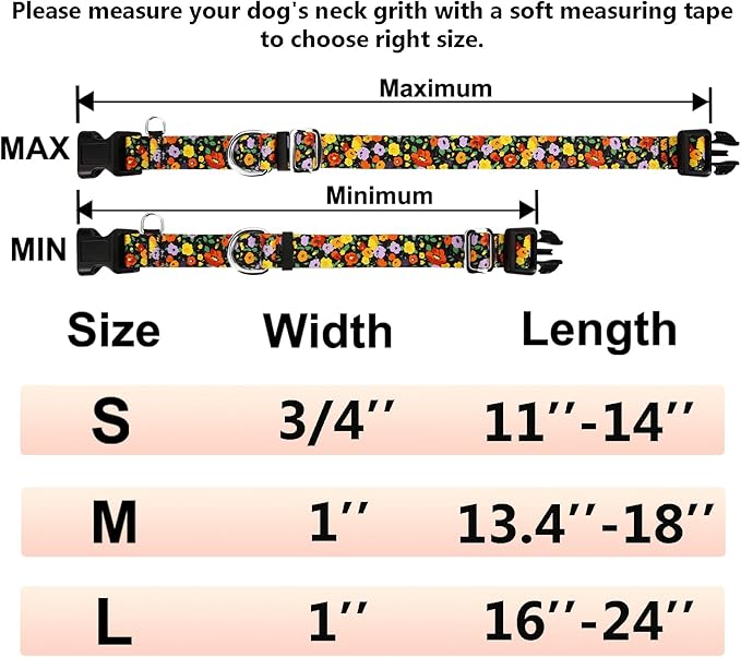 Martingale No Pull Collar with Buckle Adjustable Nylon Slip Collar for Dogs Training Walking (Orange Floral, Small)