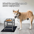 Metal Raised Dog Bowl, 10" Height Tall Elevate Dog Feeder Stand with 2 Stainless Steel 42oz Bowls & 16x24 Non-Slip Mat – Stronger Dogs Food & Water Bowl Stand (Grey)
