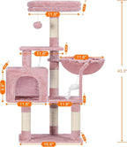 Heybly Cat Tree with Toy, Cat Tower Condo for Indoor Cats, Cat House with Padded Plush Perch, Cozy Hammock and Sisal Scratching Posts, Skin Pink HCT004SP