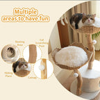 Modern Cat Tree, Natural Pear Wooden Cat Tower for Indoor Cats, Real Branch Luxury Cat Condo with Scratching Post & Hanging Toy Ball（35" Tall）