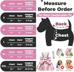 PETCARE Plaid Dog Dress Bow Tie Harness Leash Set for Small Dogs Cats Girl Cute Princess Dog Dresses Spring Summer Puppy Bunny Rabbit Clothes Chihuahua Yorkies Pet Outfits,Chest 19"
