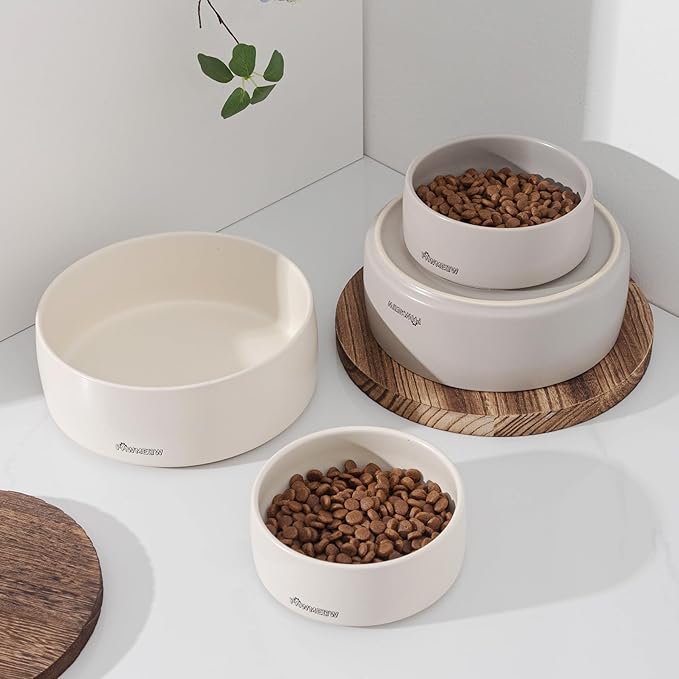 Ceramic Dog Bowl, 5.5-Inch Small, Spill Resistant, Heavy Duty Modern Pet Feeding for Small and Medium Dogs (16 oz) Gray
