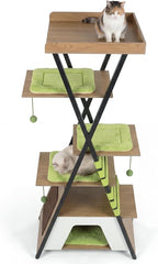 Tangkula 73 Inch Tall Cat Tree, Modern Wood Cat Tower with Scratching Pad, Extra-Large Perch & Removable Washable Mats, 3 Pompoms, Multi-Level Cat Furniture for Indoor Cats Large Adult (Green)