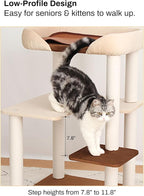 Modern Cat Tree for Large Cats, 37.5-Inch Tall Cat Tree Tower with Wide Shelves Low Step Cotton Scratching Posts, Super Sturdy Base, Cozy Perches, and Interactive Toys for Indoor (95cm White)