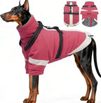 XXX-Large Dog Coat with Reflective Harness 2 in 1 for Dog Walking | Winter Turtleneck Windproof Coat for Large Dogs,Snowsuit with Sleeves Protect Joints,Cold-Weather Clothing(Pink)