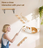 Cat Stairs Hammock Set of 4 – Cat Wall Shelves with 1 Floating Fabric Hammock, 1 Flat Shelf, 2 Wall Ladders with 4 Steps Each