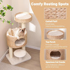 Tangkula Modern Cat Tree, 41 Inch Multi-Level Cat Tower with Cattail Fluff Condo & Top Perch, Hanging Toy, Bed, Removable Cushion, Sisal Scratching Posts for Indoor Cats, Natural